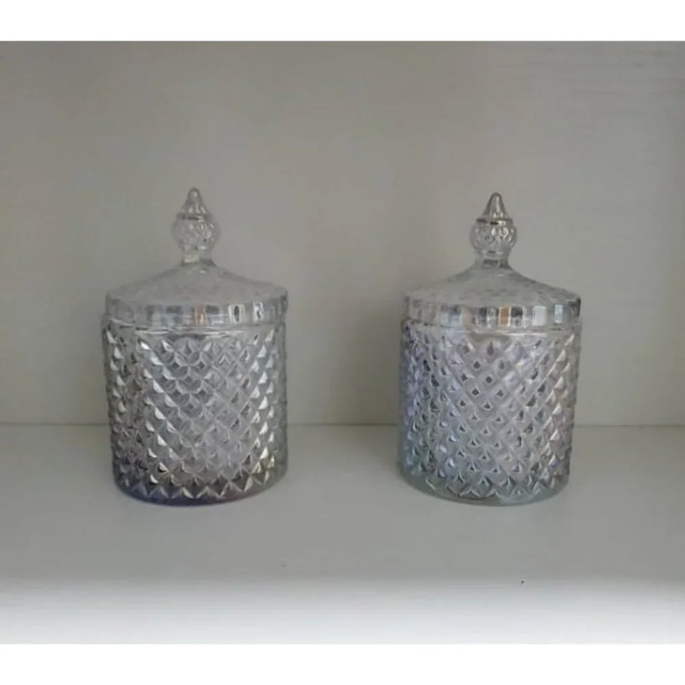 2 pack Decorative Jar Qtips Holder Dispenser Glass Storage Container